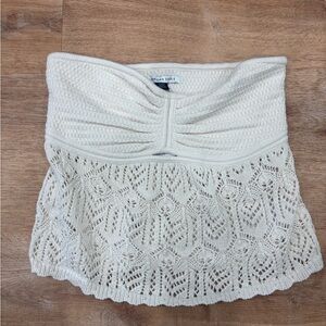 American Eagle Off-White Crochet Strapless Top